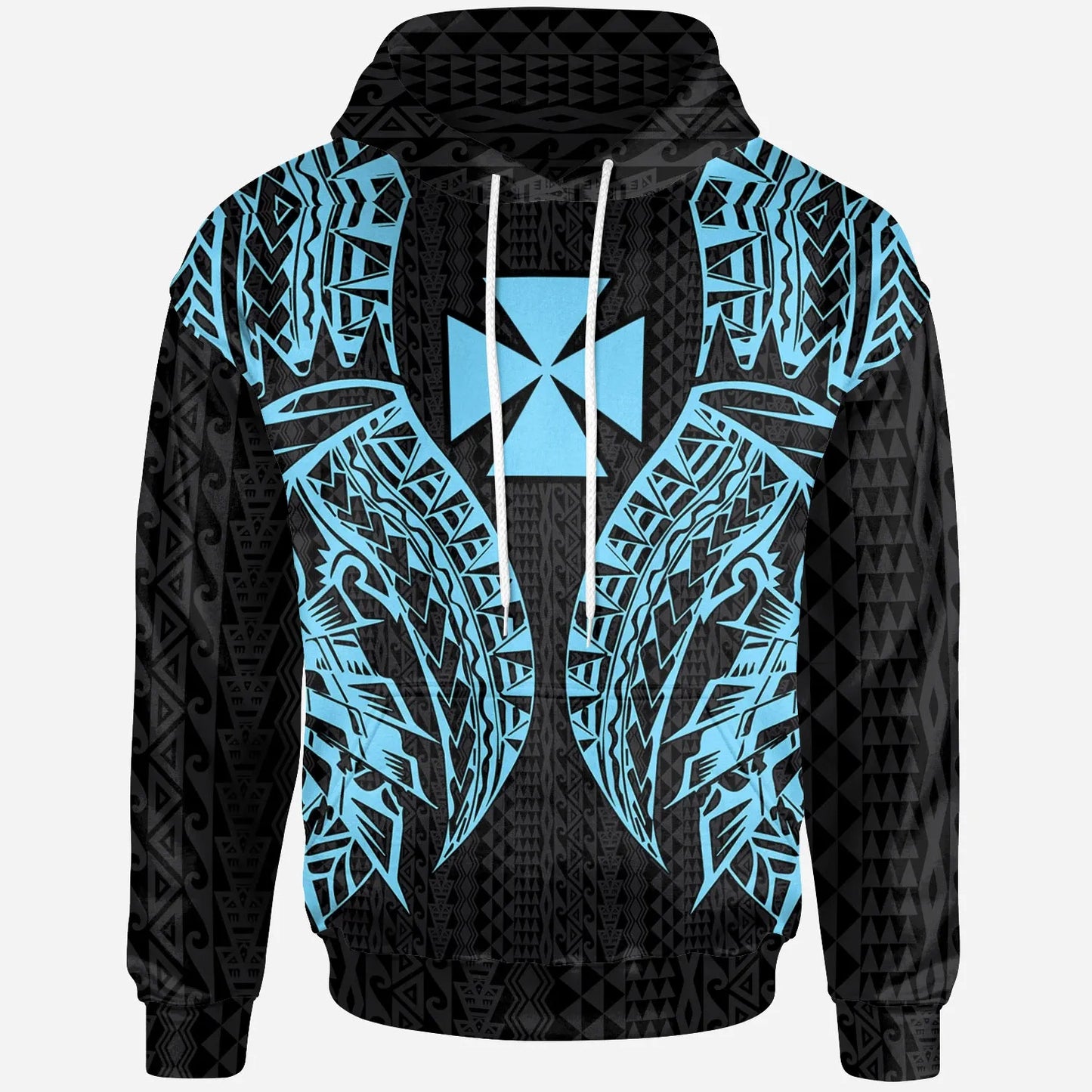Wallis And Futuna Hoodie - Polynesian Lion Head Neon Style