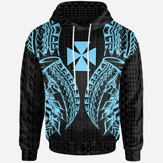Wallis And Futuna Hoodie - Polynesian Lion Head Neon Style