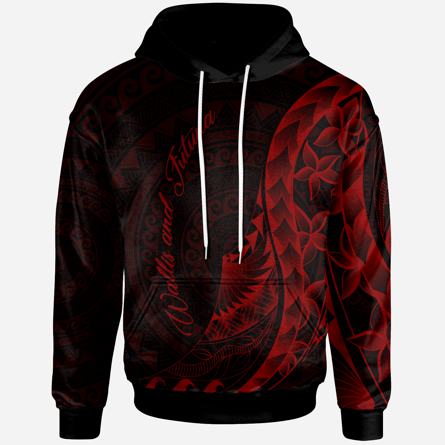 Wallis and Futuna Hoodie - Polynesian Pattern Style Red Color