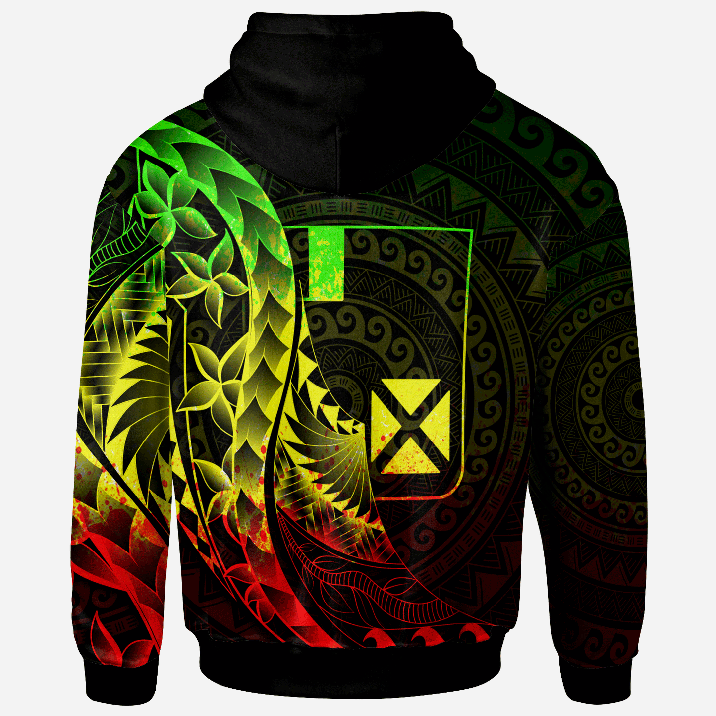 Wallis and Futuna Hoodie - Polynesian Pattern Style Reggae Color