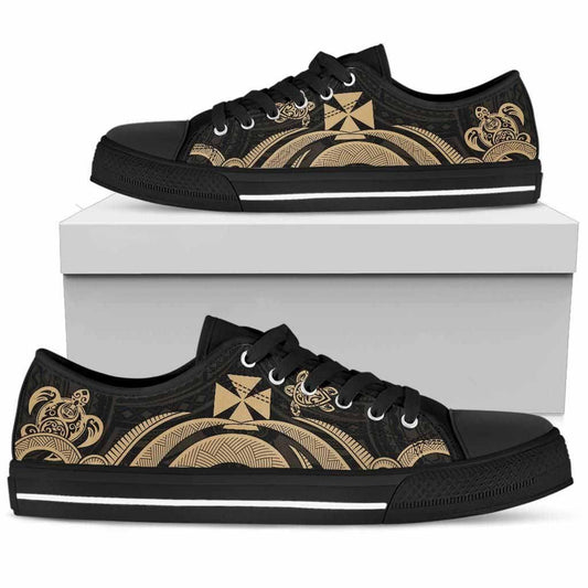 Wallis and Futuna Low Top Canvas Shoes - Gold Tentacle Turtle