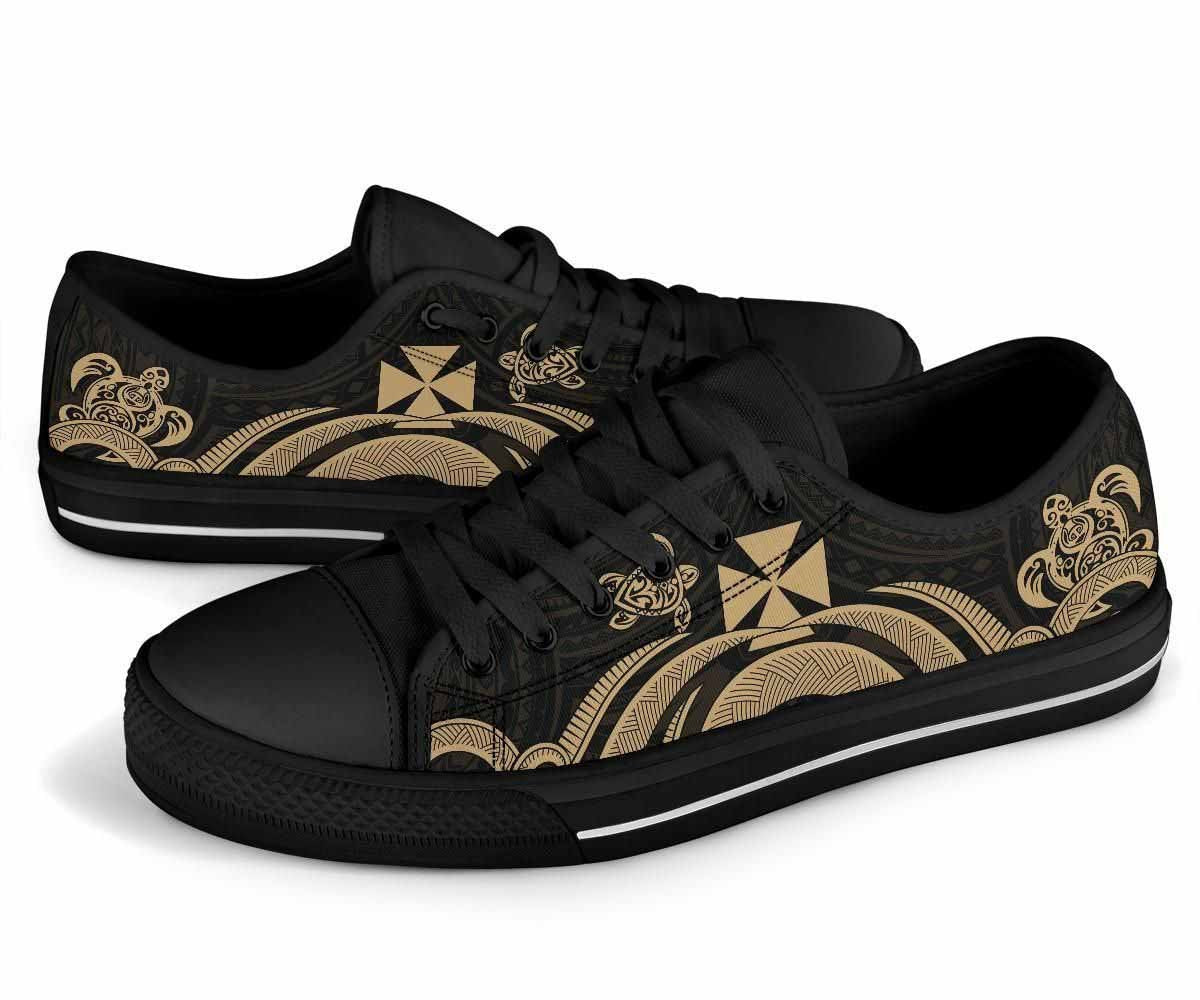Wallis and Futuna Low Top Canvas Shoes - Gold Tentacle Turtle