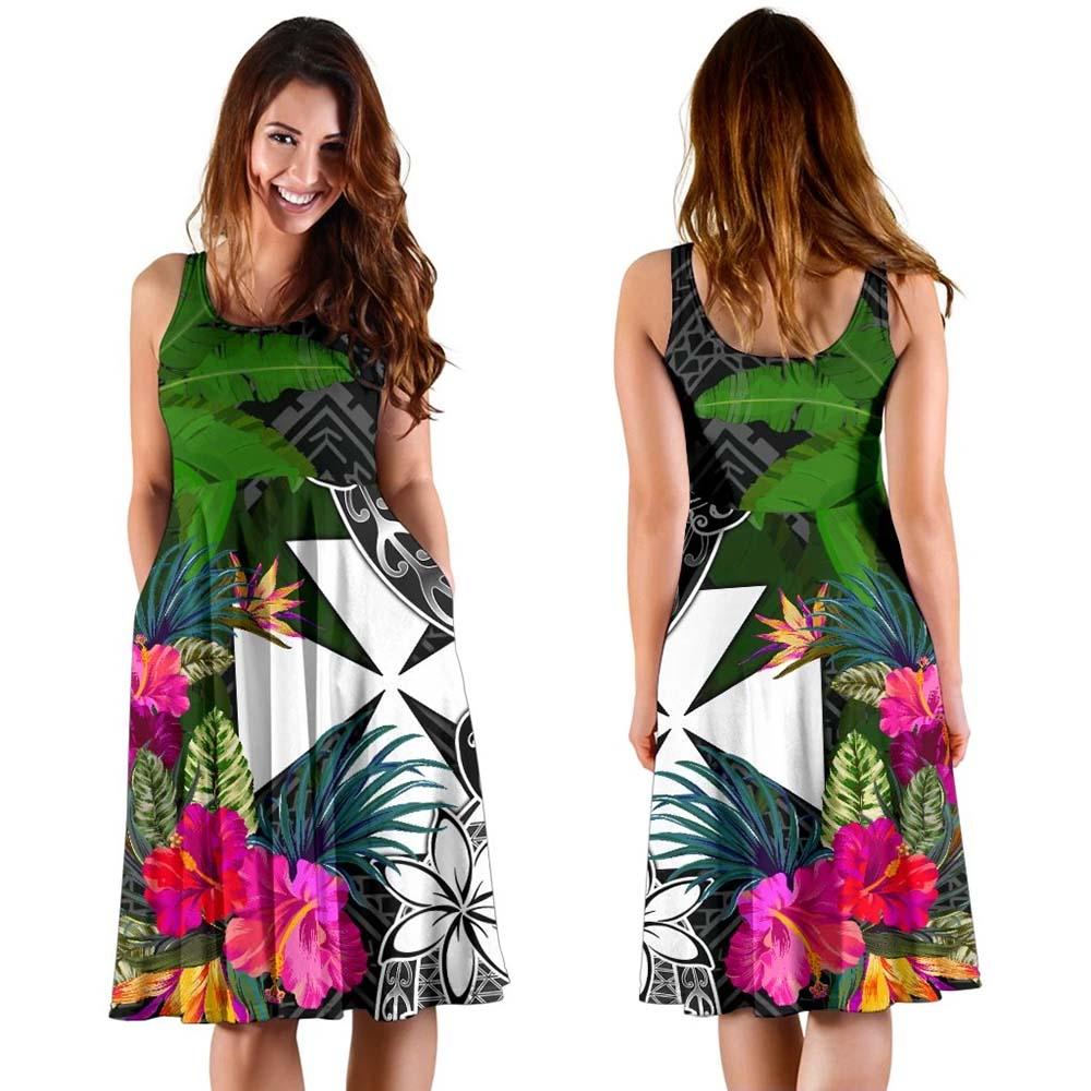Wallis and Futuna Midi Dress - Turtle Plumeria Banana Leaf