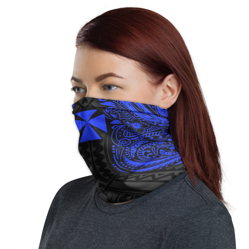 Wallis And Futuna Neck Gaiter - Floral Tattoo Blue
