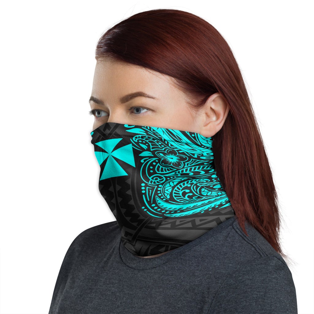 Wallis And Futuna Neck Gaiter - Floral Tattoo Neon Blue
