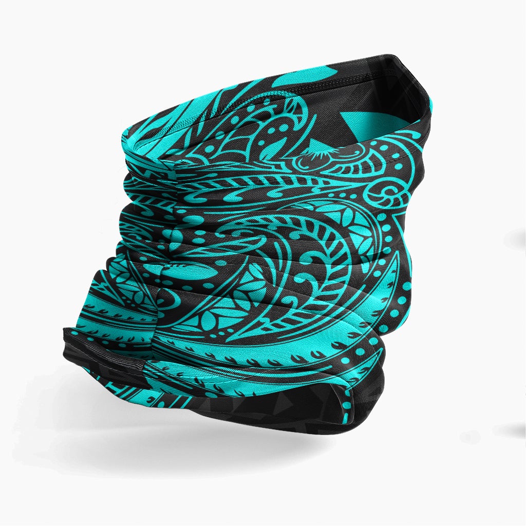 Wallis And Futuna Neck Gaiter - Floral Tattoo Neon Blue