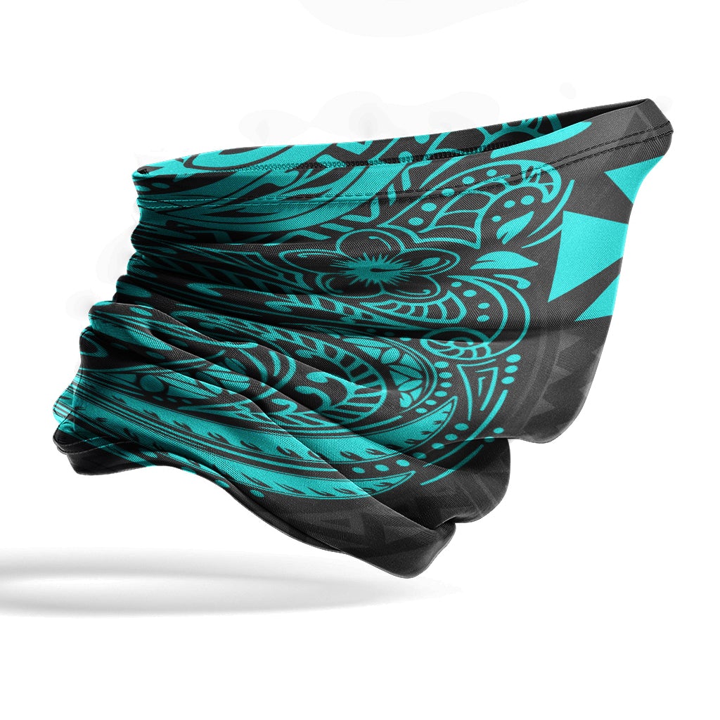 Wallis And Futuna Neck Gaiter - Floral Tattoo Neon Blue