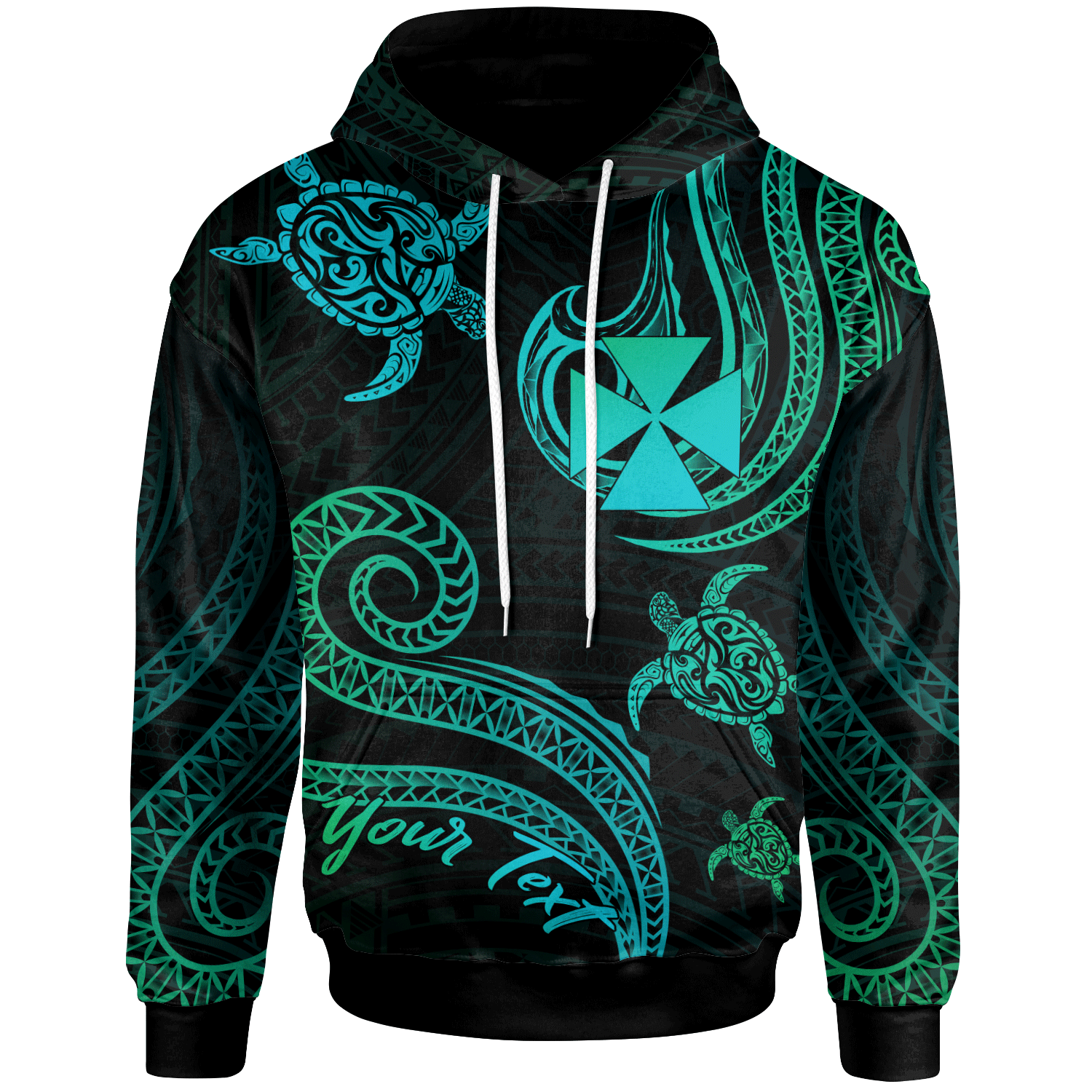 Wallis and Futuna Personalised Custom Hoodie - Polynesian Turtle With Pattern
