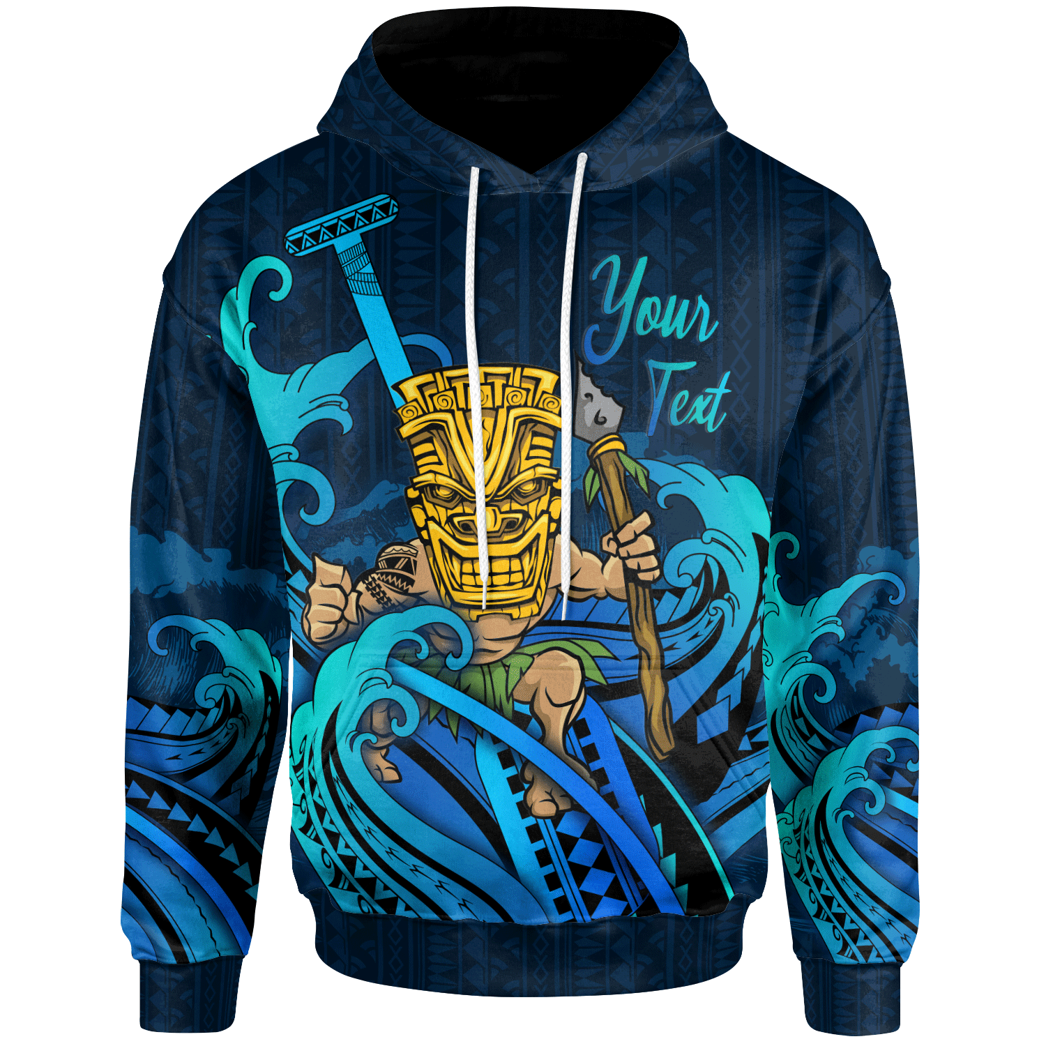 Wallis and Futuna Personalised Custom Hoodie - Tiki And Waves