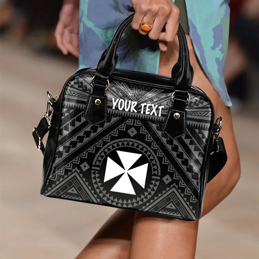 Wallis And Futuna Personalised Shoulder Handbag - Wallis And Futuna Seal With Polynesian Tattoo Style