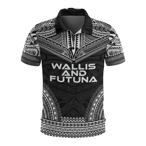 Wallis And Futuna Polo Shirt - Wallis And Futuna Coat Of Arms Polynesian Chief Tattoo Black Version