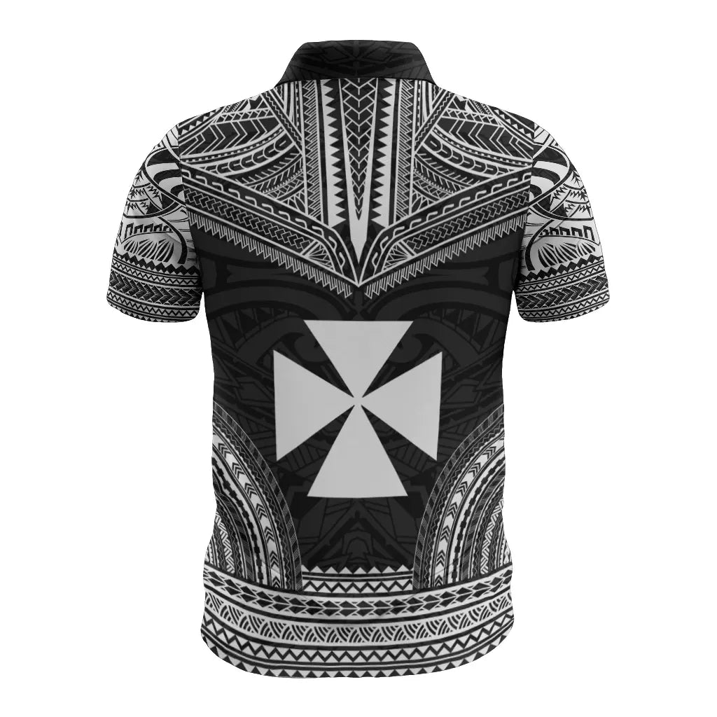 Wallis And Futuna Polo Shirt - Wallis And Futuna Coat Of Arms Polynesian Chief Tattoo Black Version