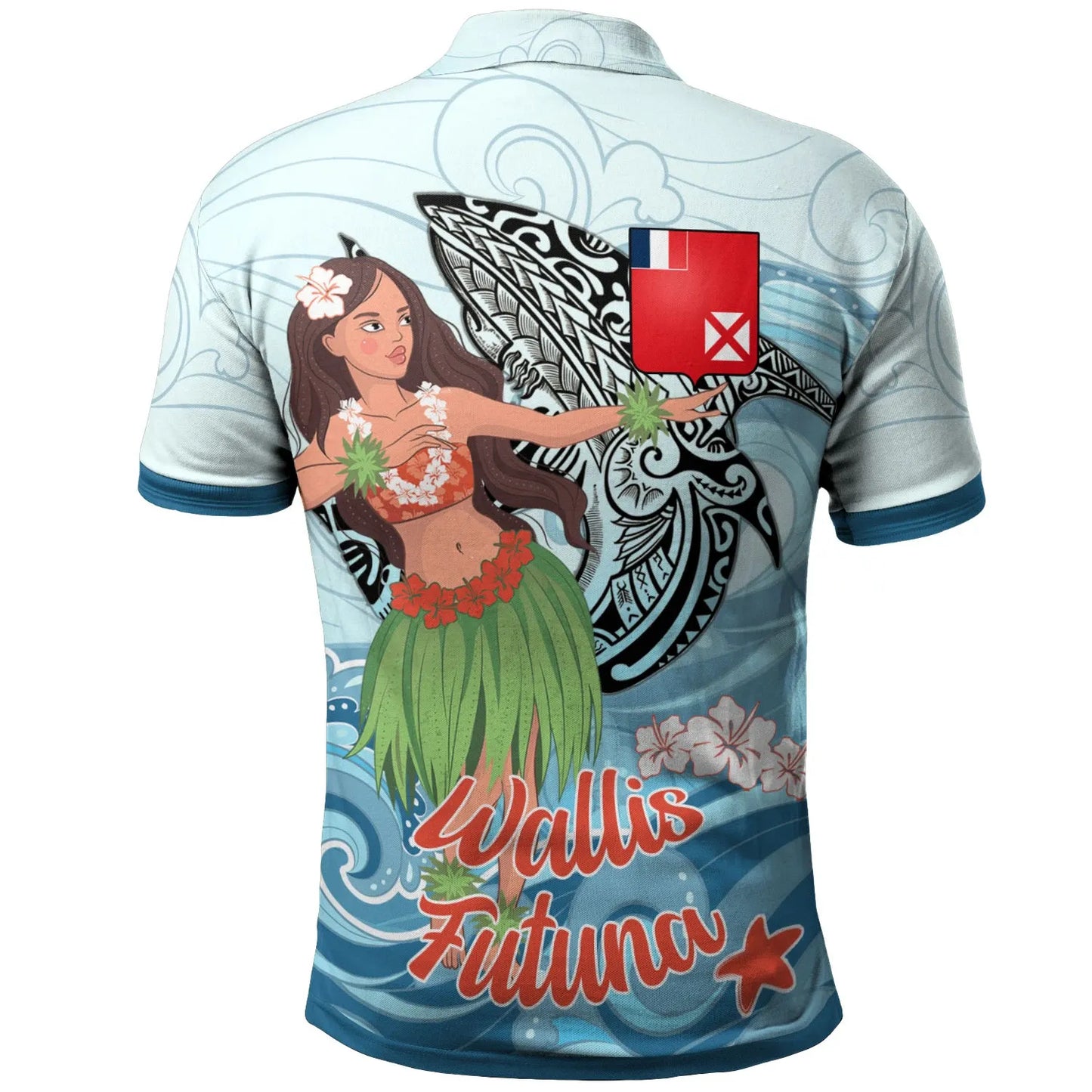 Wallis and Futuna Polo Shirt - Polynesian Girls With Shark