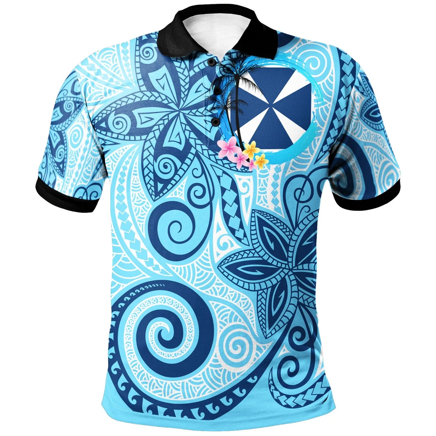 Wallis and Futuna Polo Shirt - Tribal Plumeria Pattern