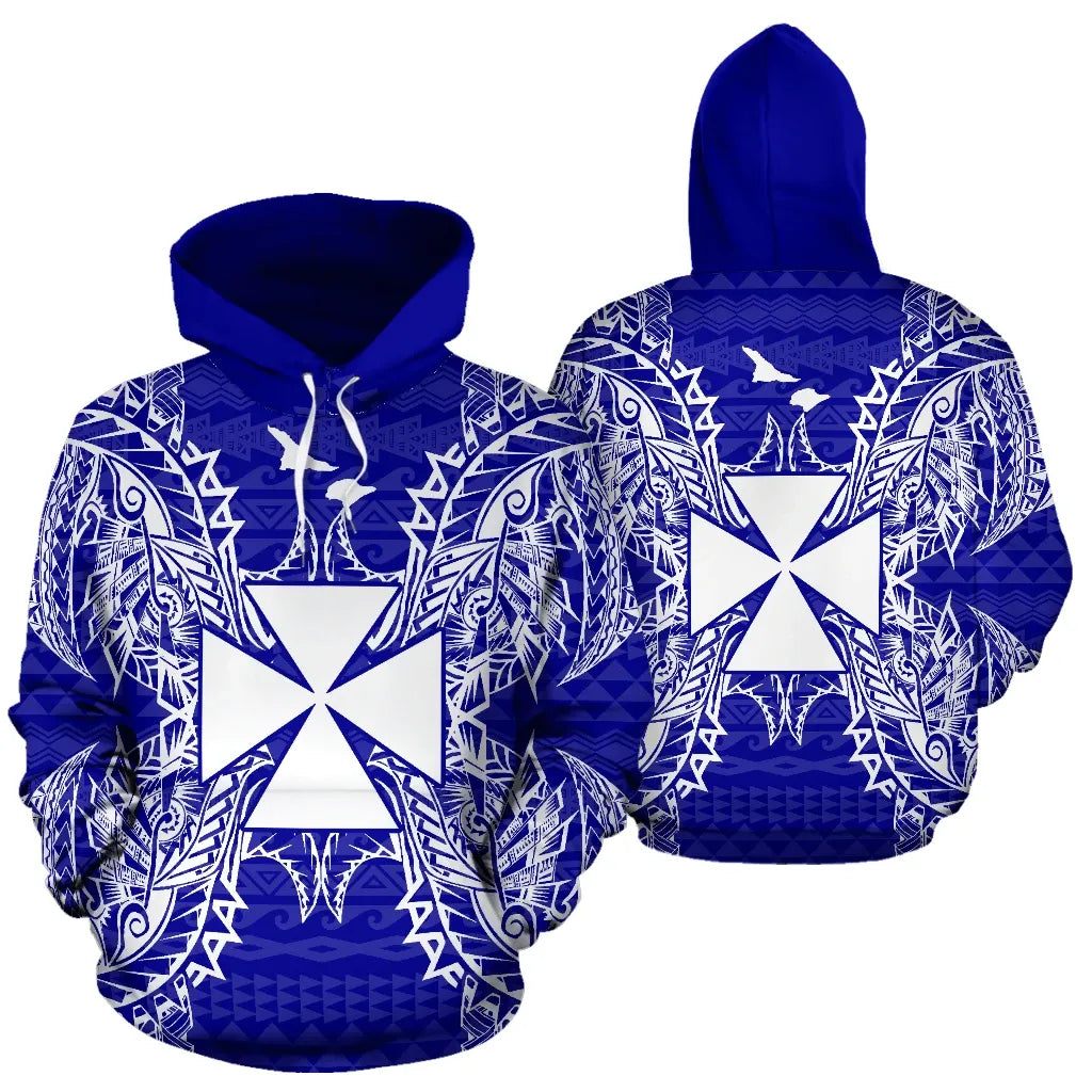 Wallis And Futuna Polynesian All Over Hoodie Map Blue