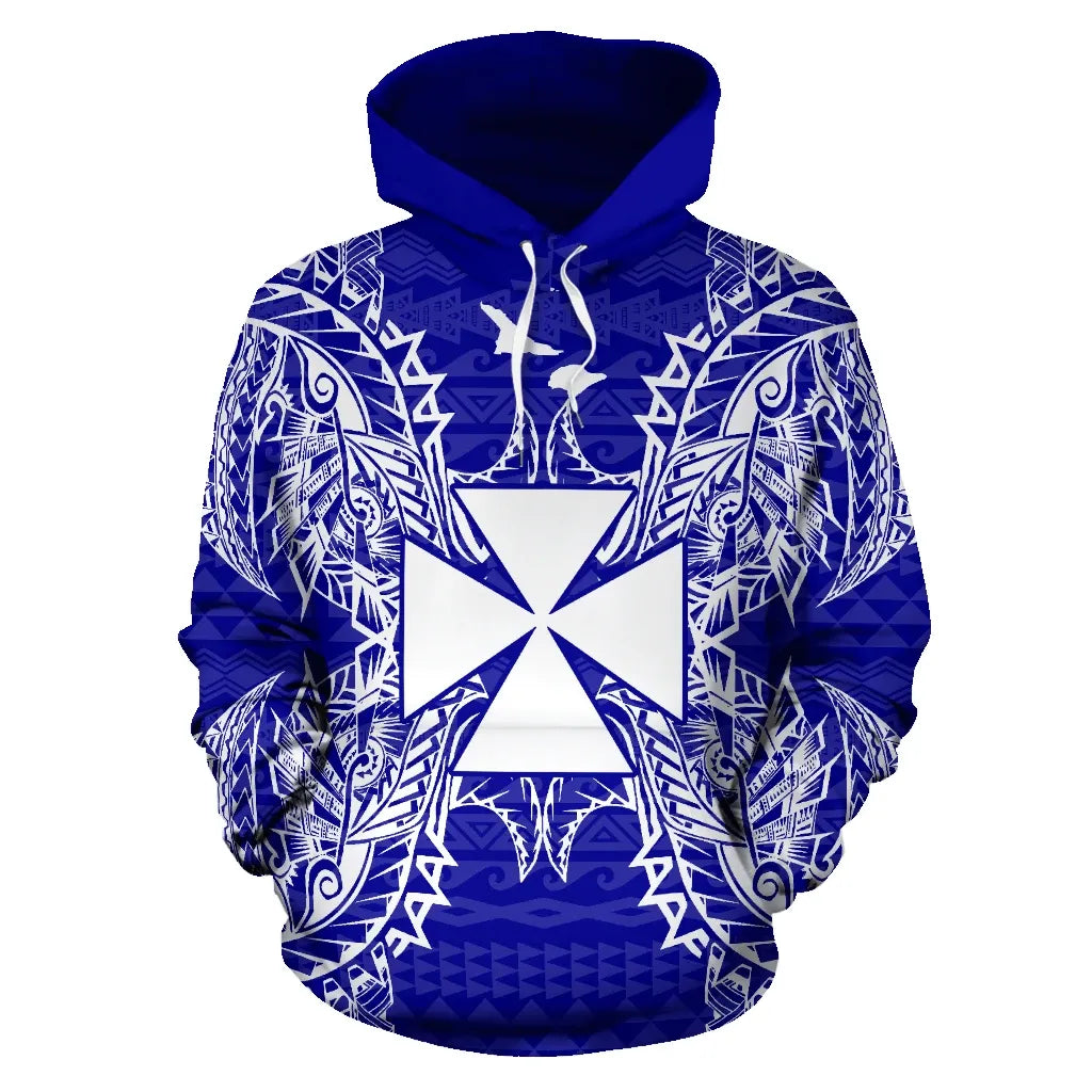 Wallis And Futuna Polynesian All Over Hoodie Map Blue