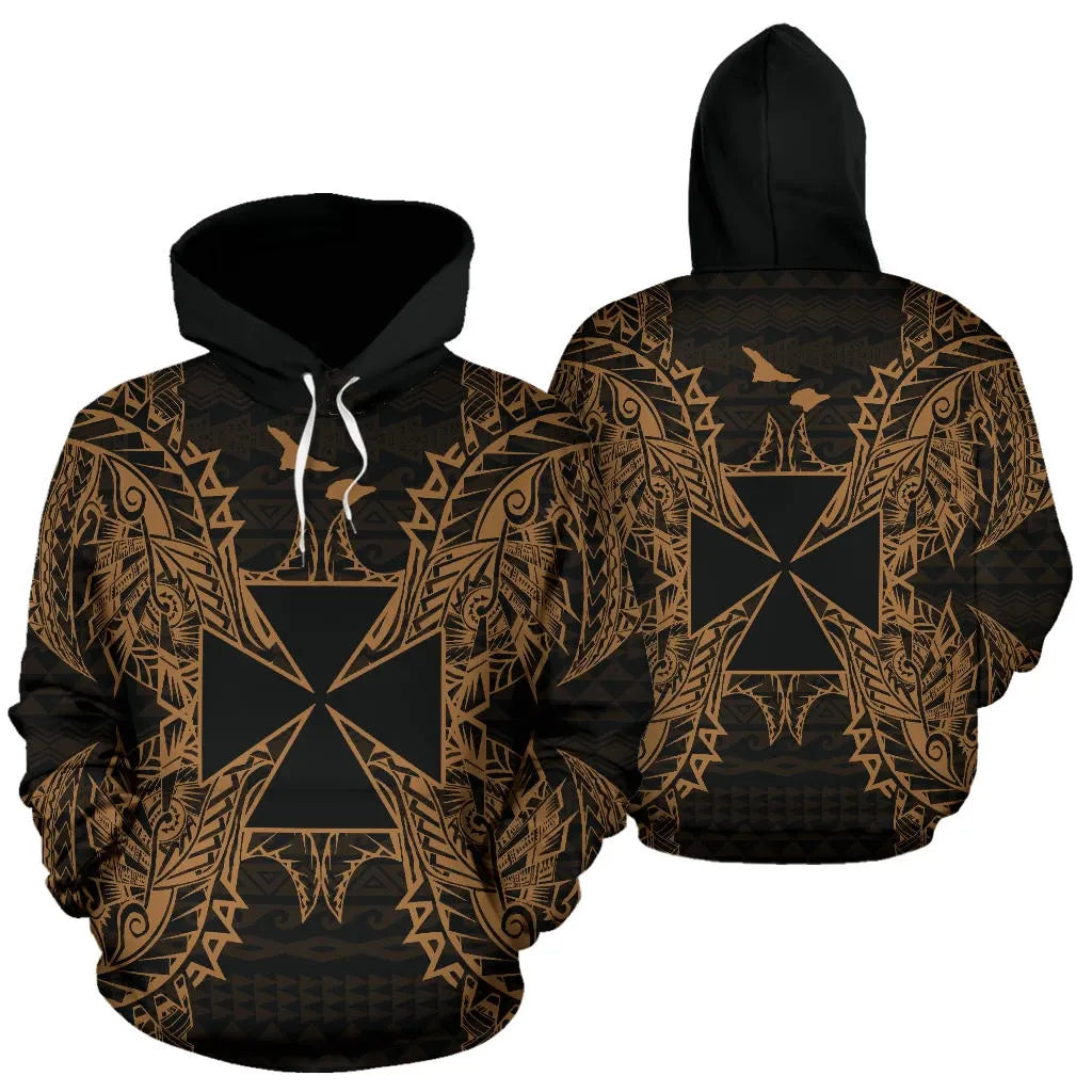 Wallis nd Futuna Polynesian ll Over Hoodie Map Gold