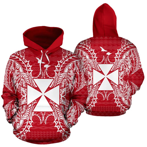 Wallis And Futuna Polynesian All Over Hoodie Map Red White