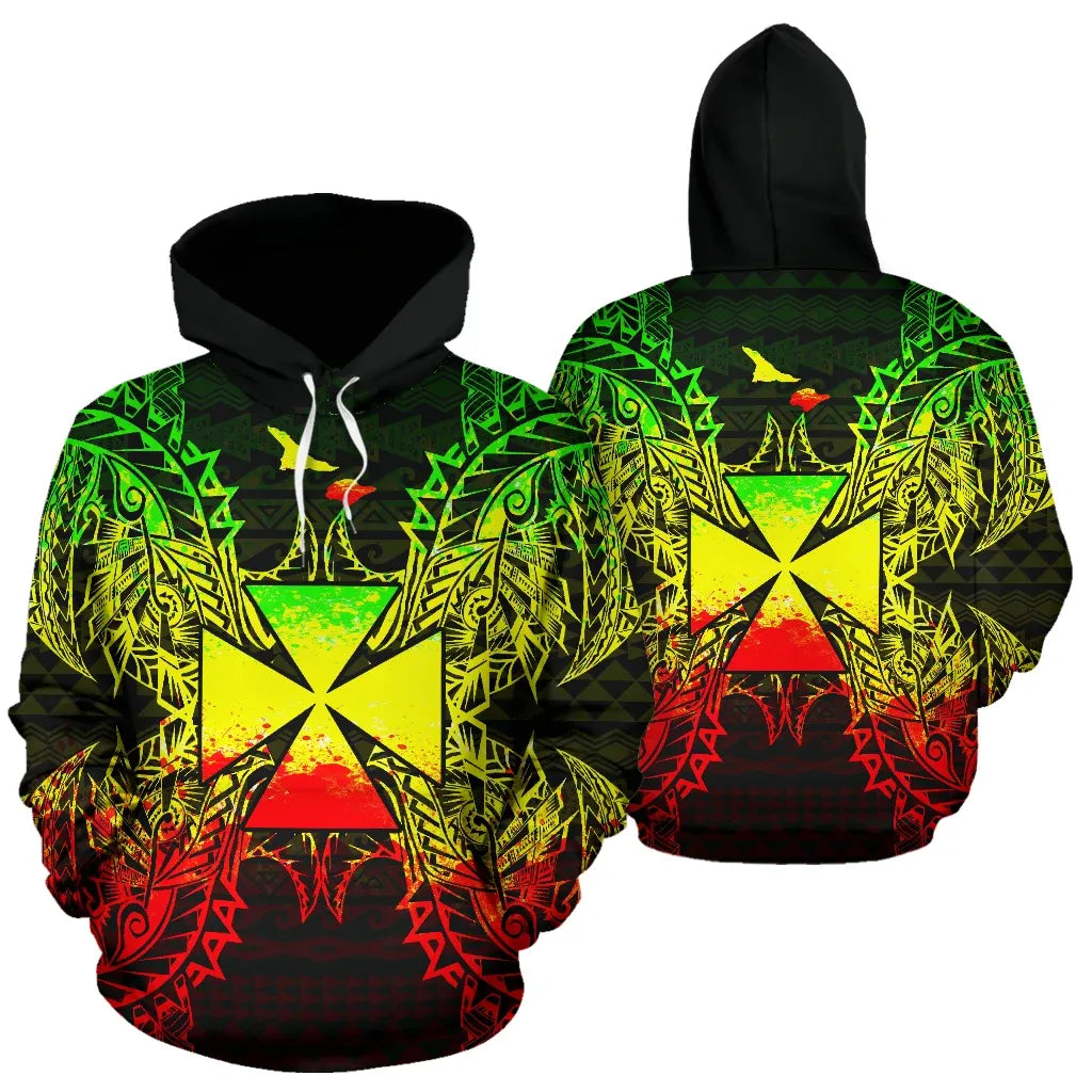 Wallis And Futuna Polynesian All Over Hoodie Map Reggae