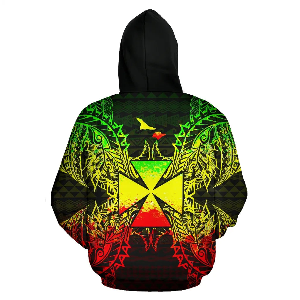 Wallis And Futuna Polynesian All Over Hoodie Map Reggae