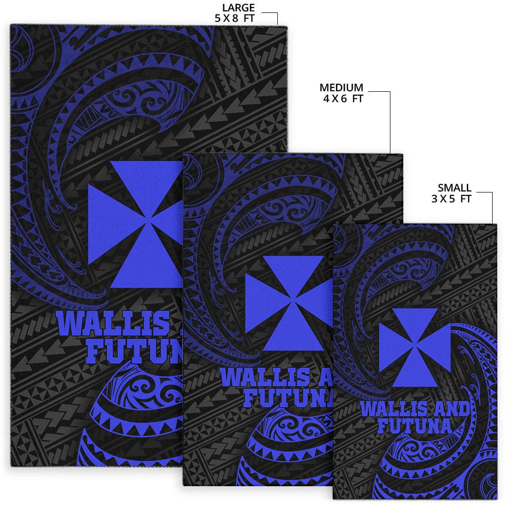 Wallis And Futuna Polynesian Area Rug - Blue Tribal Wave