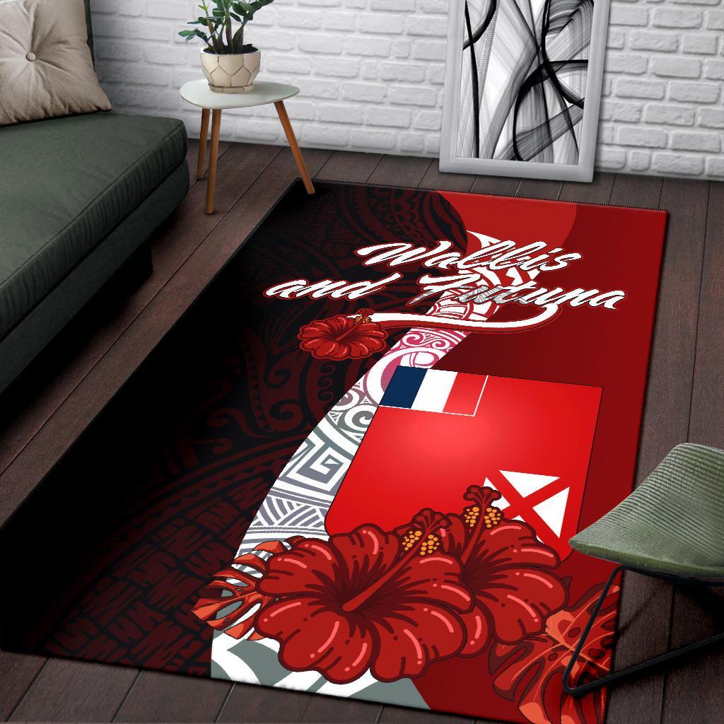 Wallis and Futuna Polynesian Area Rug - Coat Of Arm With Hibiscus