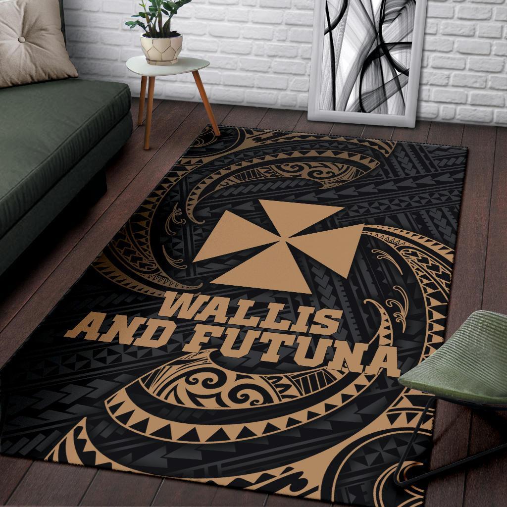 Wallis and Futuna Polynesian Area Rug - Gold Tribal Wave