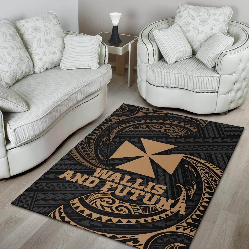 Wallis and Futuna Polynesian Area Rug - Gold Tribal Wave