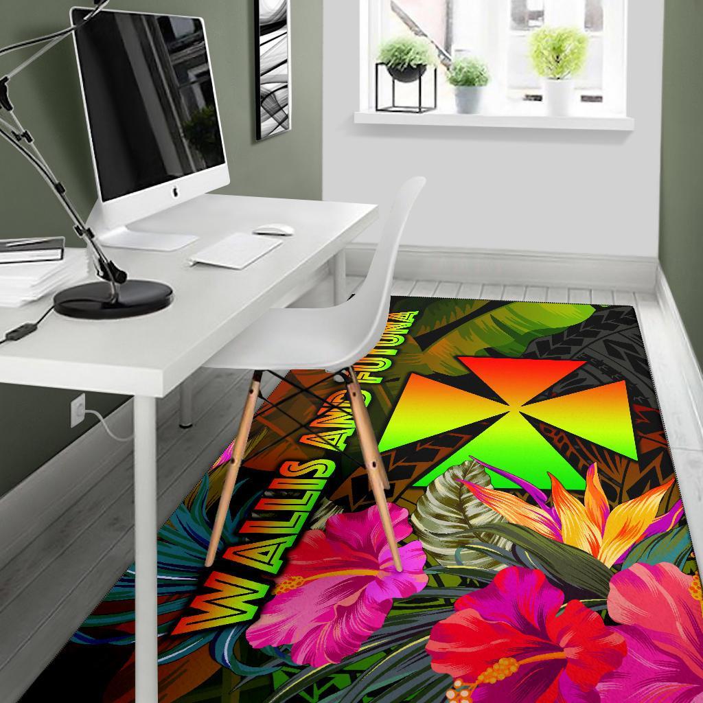 Wallis and Futuna Polynesian Area Rug - Hibiscus and Banana Leaves