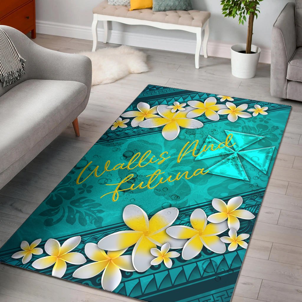 Wallis And Futuna Polynesian Area Rug - Plumeria With Blue Ocean