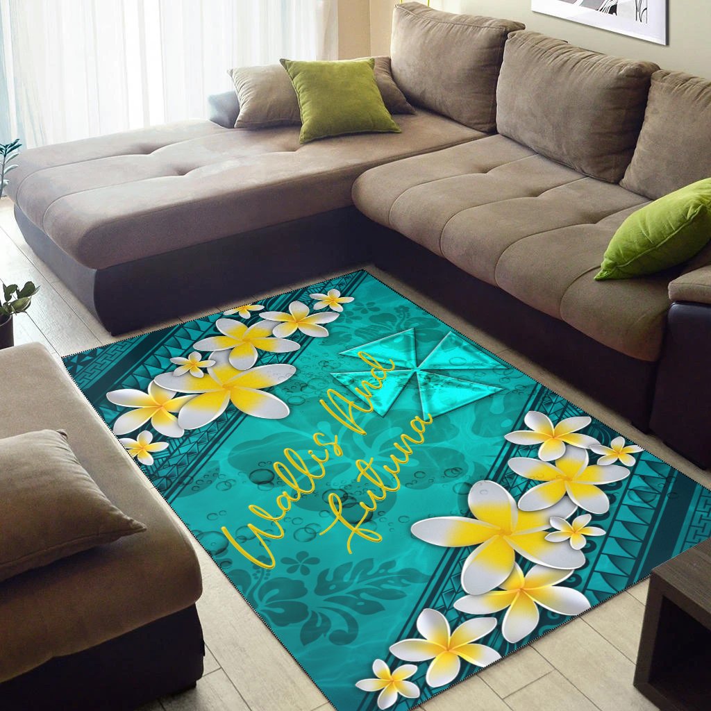 Wallis And Futuna Polynesian Area Rug - Plumeria With Blue Ocean