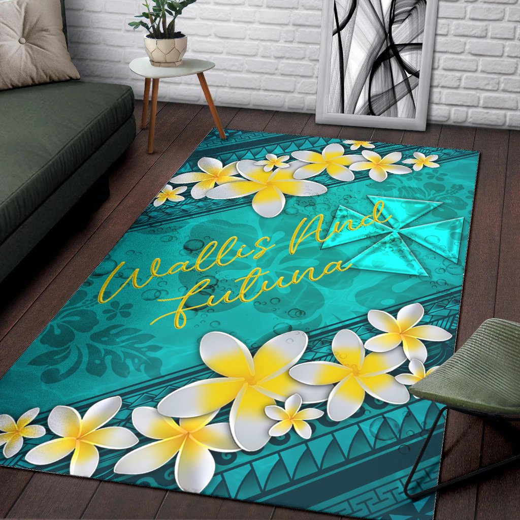 Wallis And Futuna Polynesian Area Rug - Plumeria With Blue Ocean