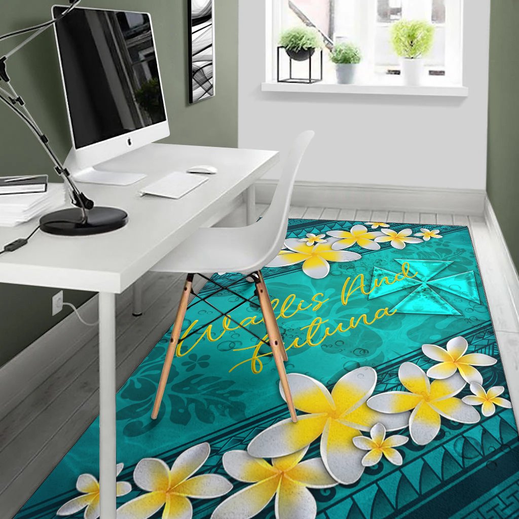 Wallis And Futuna Polynesian Area Rug - Plumeria With Blue Ocean