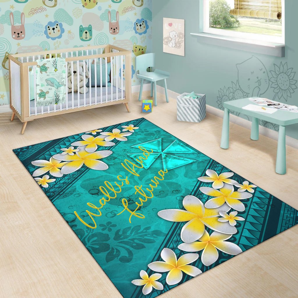 Wallis And Futuna Polynesian Area Rug - Plumeria With Blue Ocean