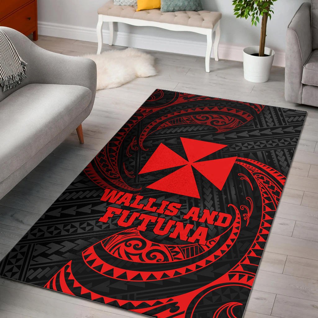 Wallis And Futuna Polynesian Area Rug - Red Tribal Wave