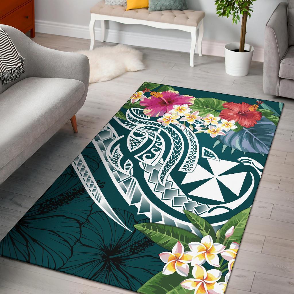 Wallis and Futuna Polynesian Area Rug - Summer Plumeria (Turquoise)