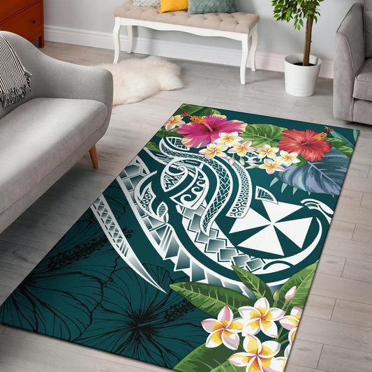 Wallis and Futuna Polynesian Area Rug - Summer Plumeria (Turquoise)
