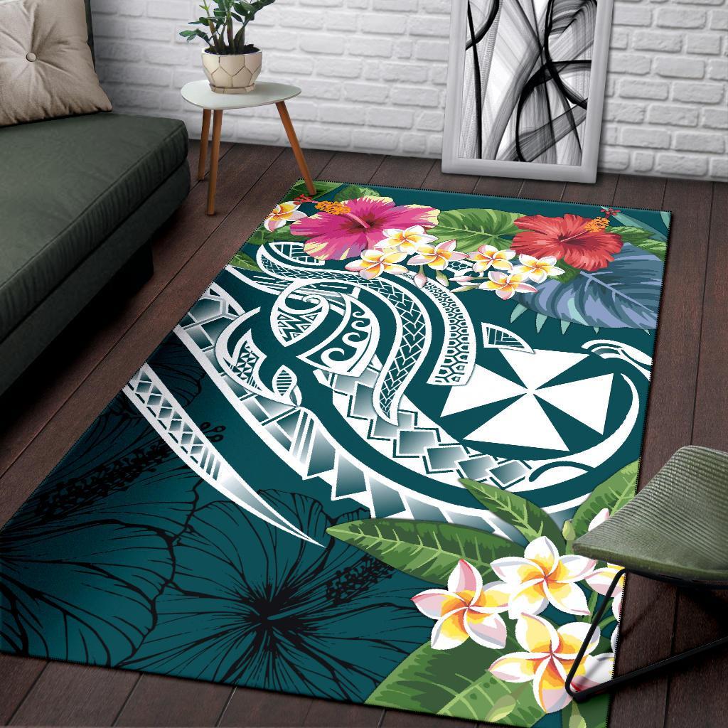 Wallis and Futuna Polynesian Area Rug - Summer Plumeria (Turquoise)