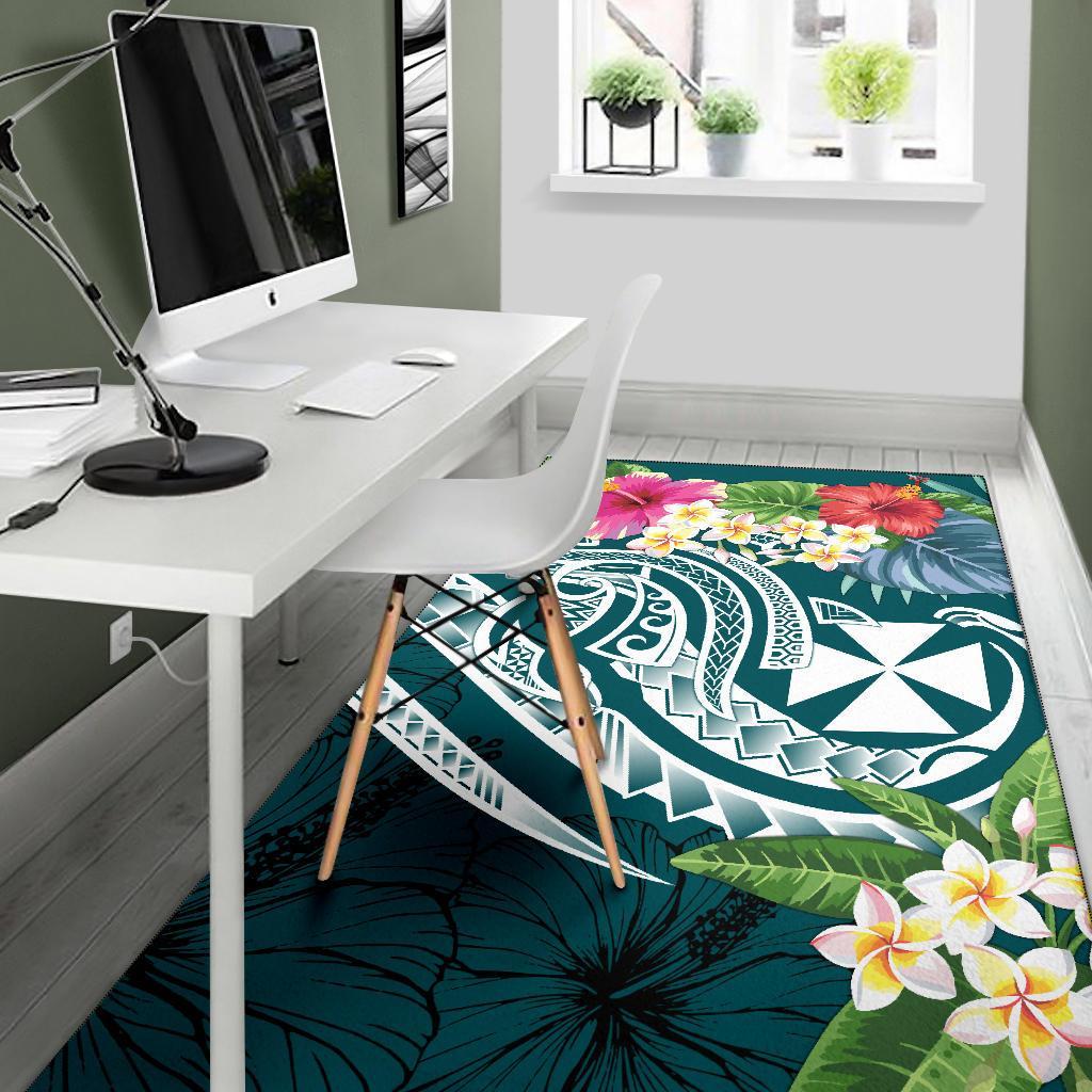 Wallis and Futuna Polynesian Area Rug - Summer Plumeria (Turquoise)