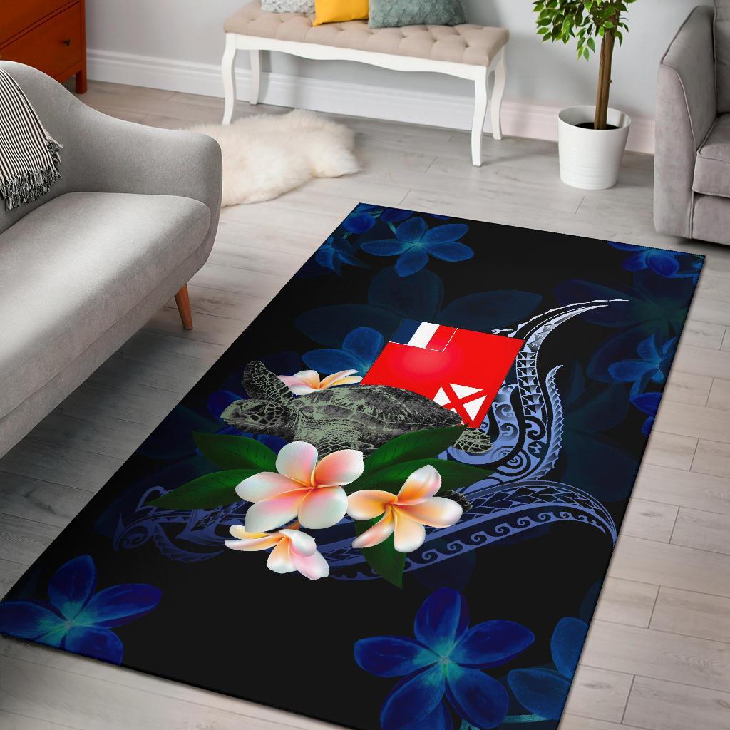 Wallis and Futuna Polynesian Area Rug - Turtle With Plumeria Flowers