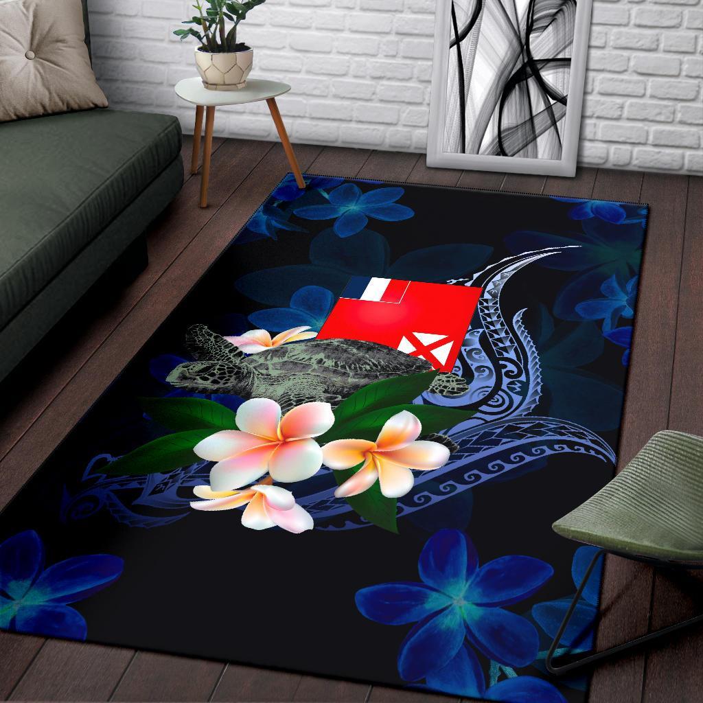 Wallis and Futuna Polynesian Area Rug - Turtle With Plumeria Flowers