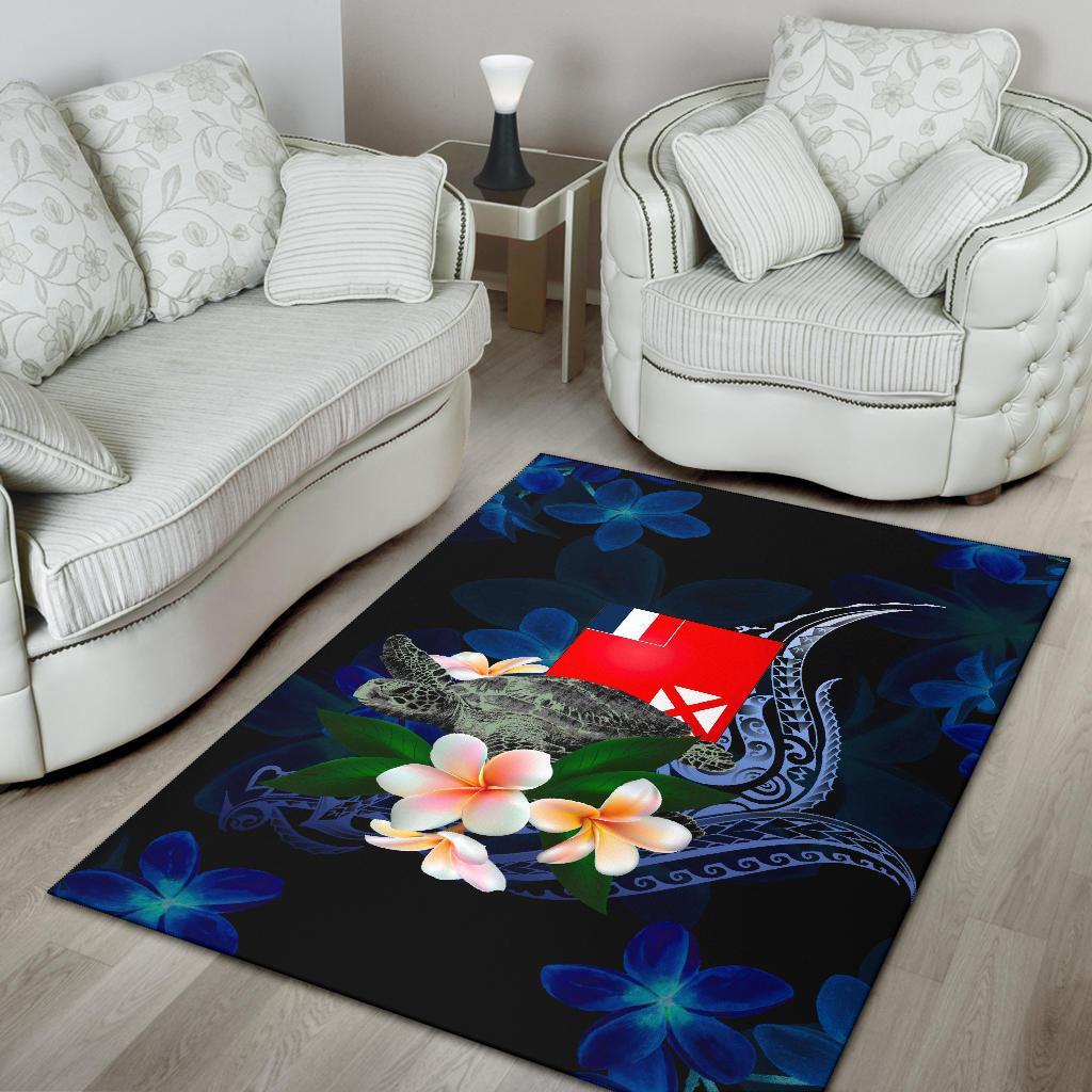 Wallis and Futuna Polynesian Area Rug - Turtle With Plumeria Flowers
