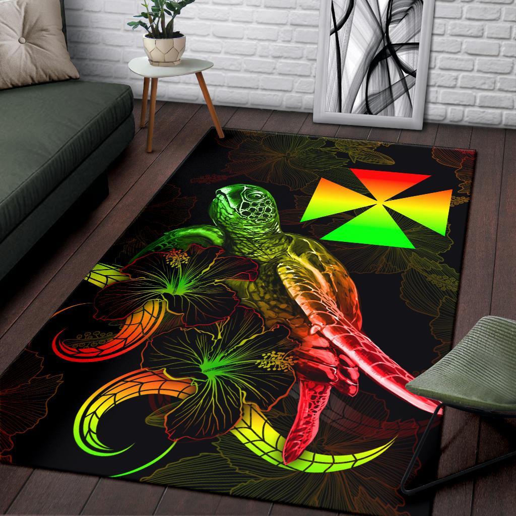 Wallis and Futuna Polynesian Area Rugs - Turtle With Blooming Hibiscus Reggae