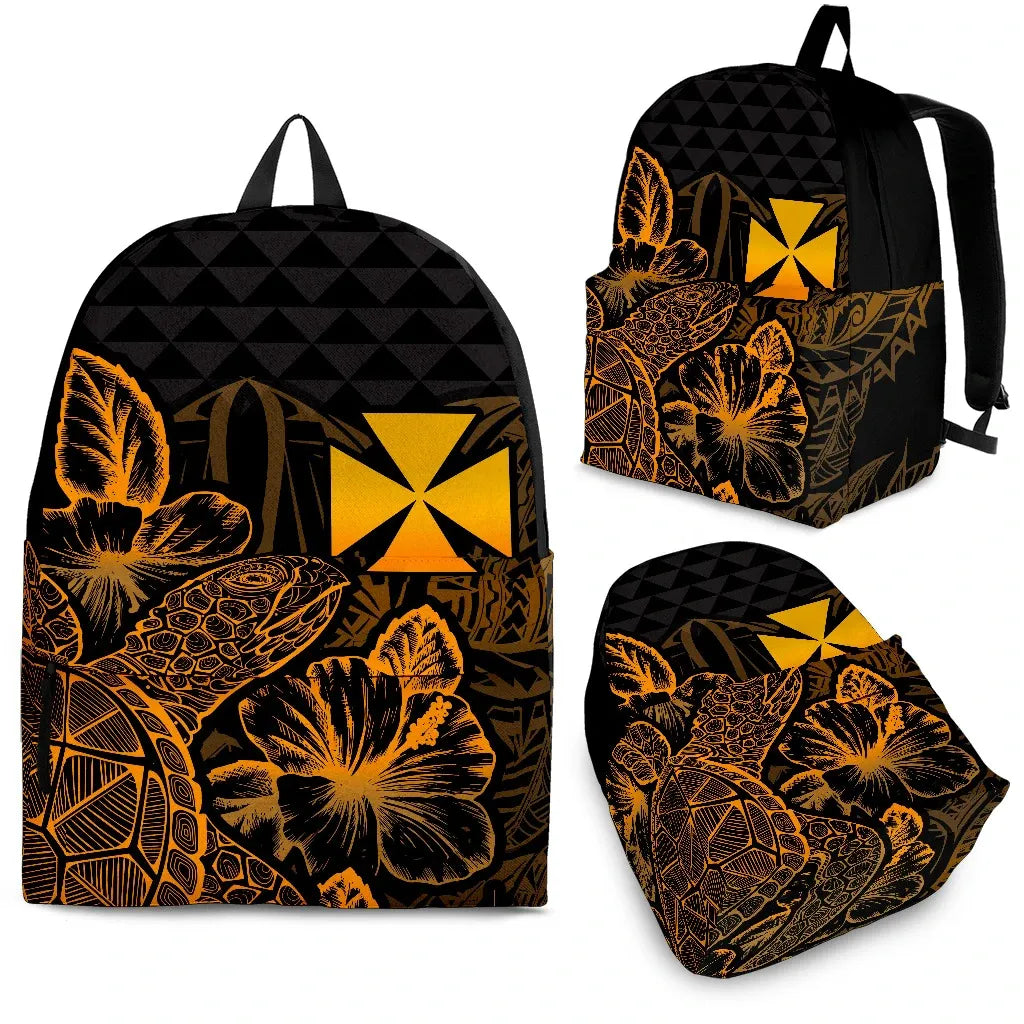 Wallis And Futuna Polynesian Backpack Turtle Hibiscus Gold