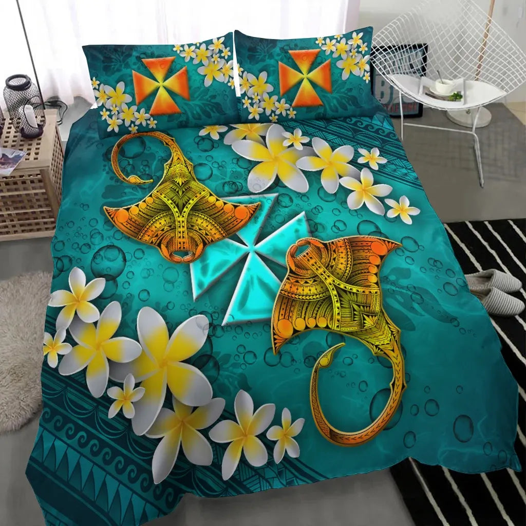 Wallis And Futuna Polynesian Bedding Set - Manta Ray Ocean