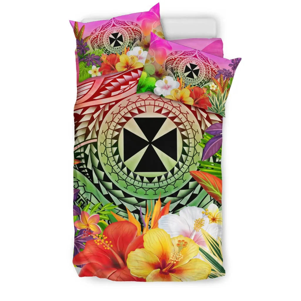 Wallis And Futuna Polynesian Bedding Set - Manta Ray Tropical Flowers