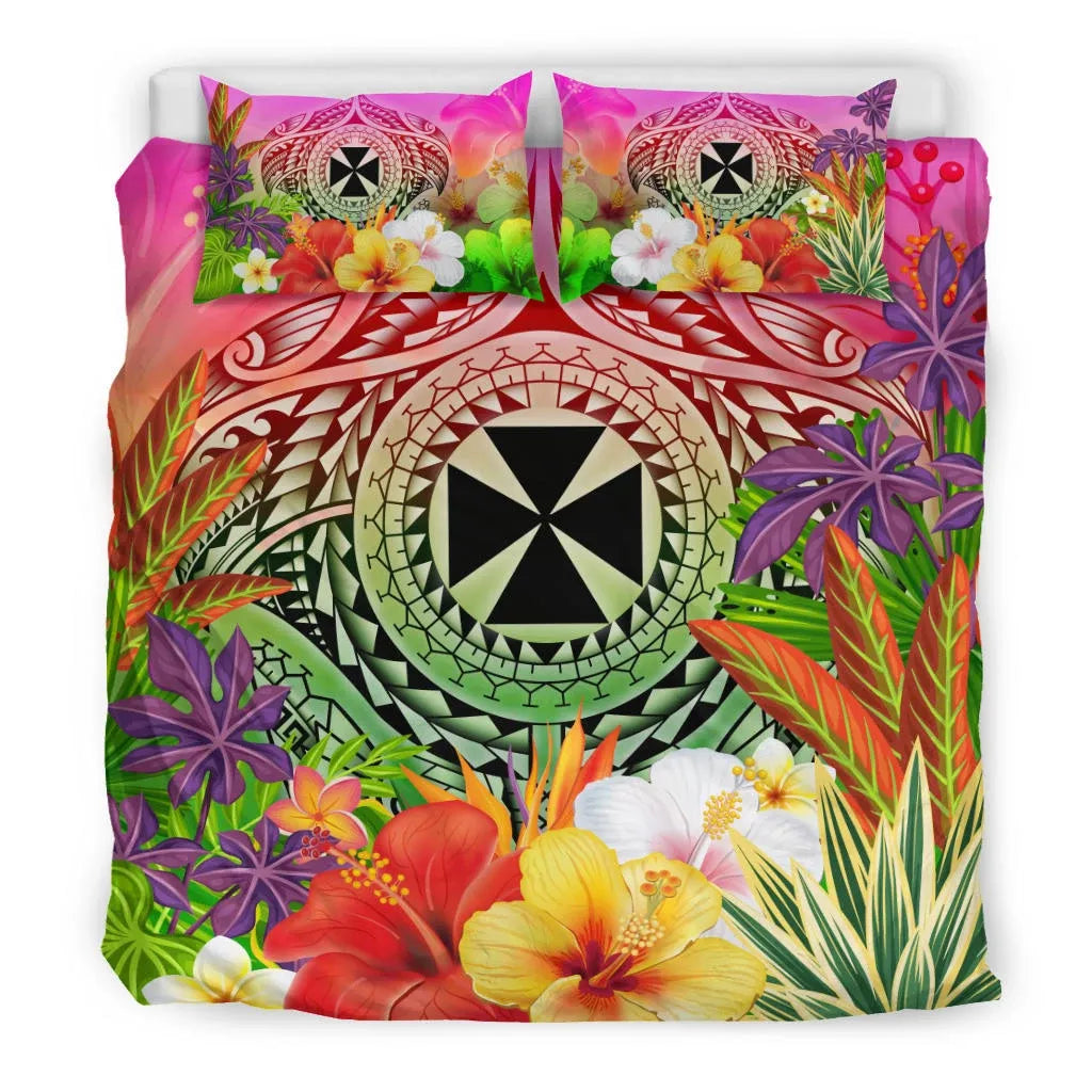 Wallis And Futuna Polynesian Bedding Set - Manta Ray Tropical Flowers