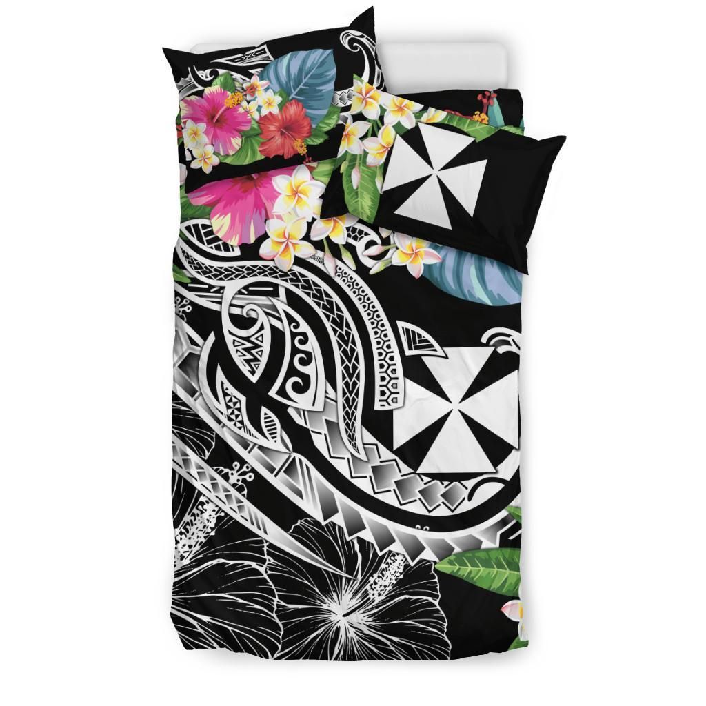 Wallis And Futuna Polynesian Bedding Set - Summer Plumeria (Black)