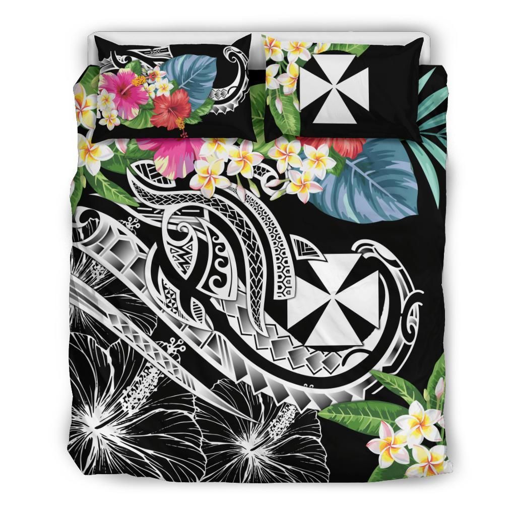 Wallis And Futuna Polynesian Bedding Set - Summer Plumeria (Black)