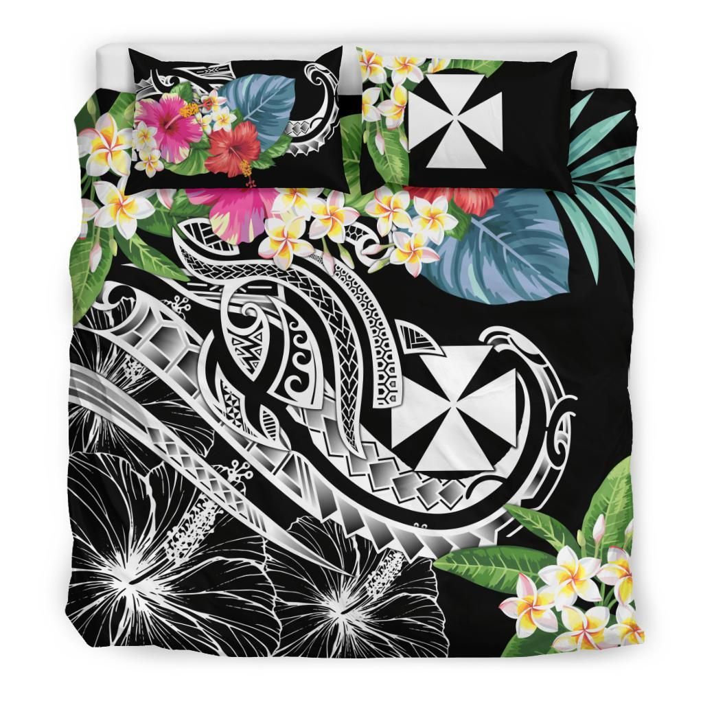 Wallis And Futuna Polynesian Bedding Set - Summer Plumeria (Black)